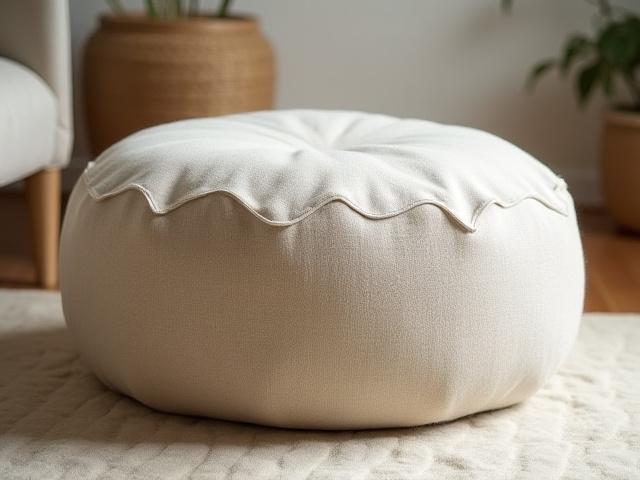 Rund puff i mykt tekstil